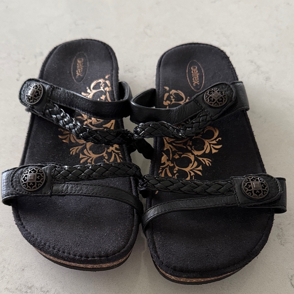 Aetrex Janey Braided Slide in Black 8 1/2